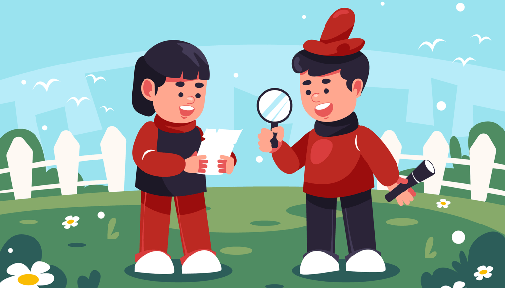 Illustration of people on a scavenger hunt.